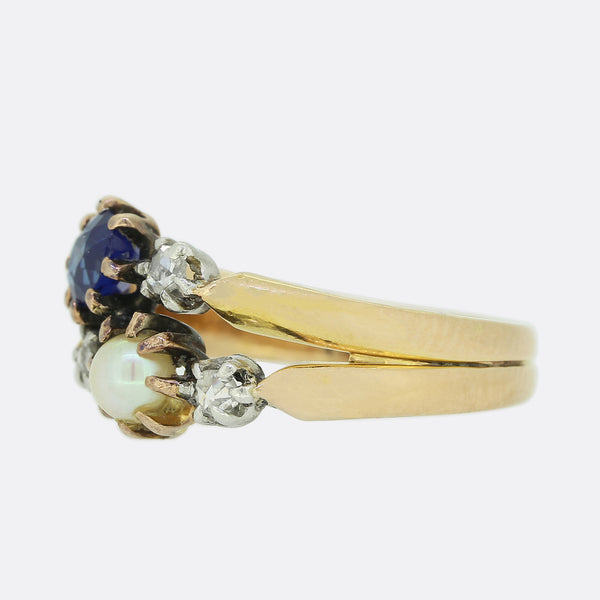 Victorian Sapphire, Pearl and Diamond Ring