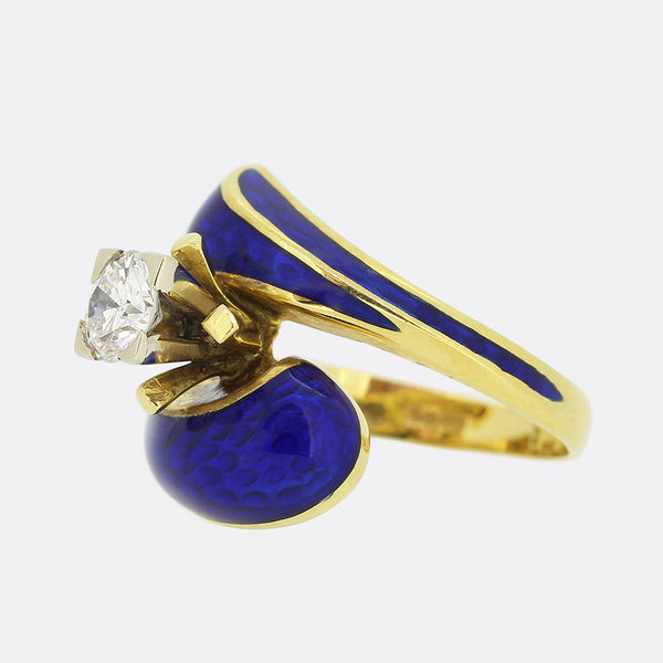 Vintage Diamond and Blue Enamel Swirl Ring