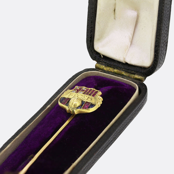 Antique Barcelona Football Club Ruby Sapphire and Diamond Stick Pin