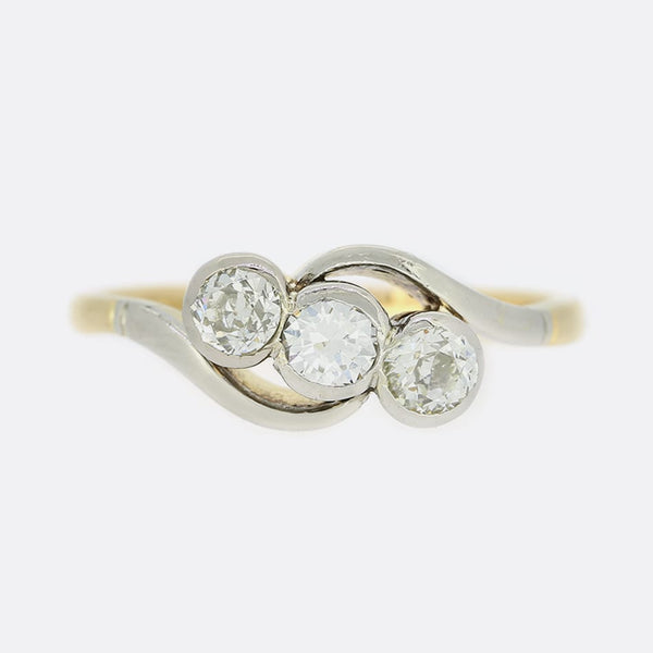 0.25 Carat Three-Stone Old Cut Diamond Twist Ring