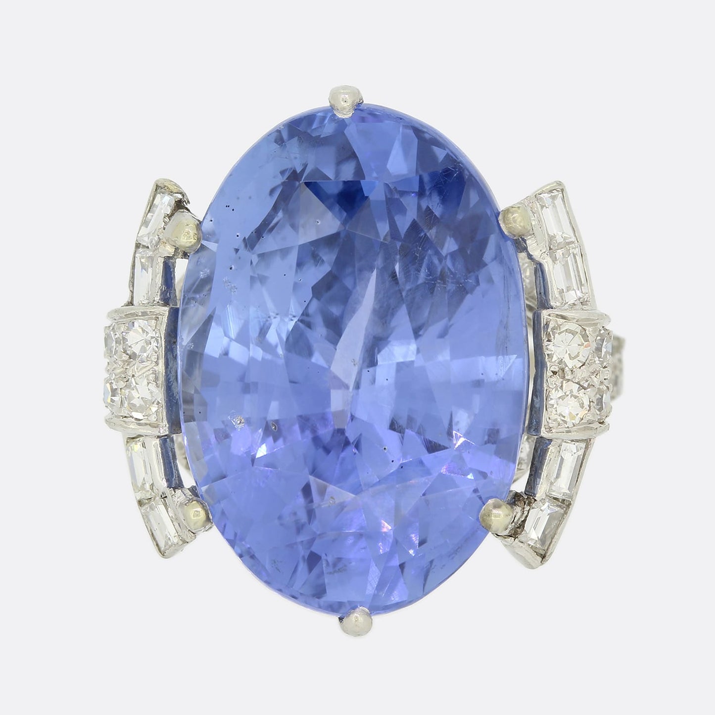 Vintage 26.93 Carat Unheated Ceylon Sapphire and Diamond Ring