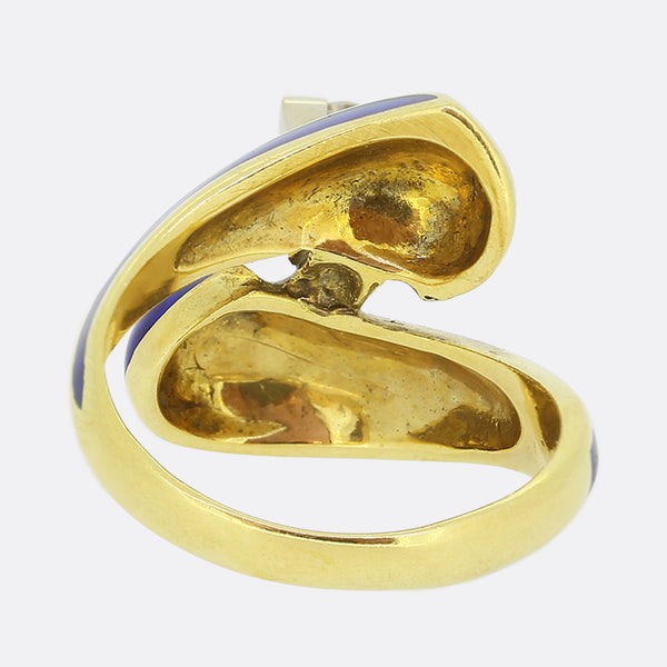 Vintage Diamond and Blue Enamel Swirl Ring