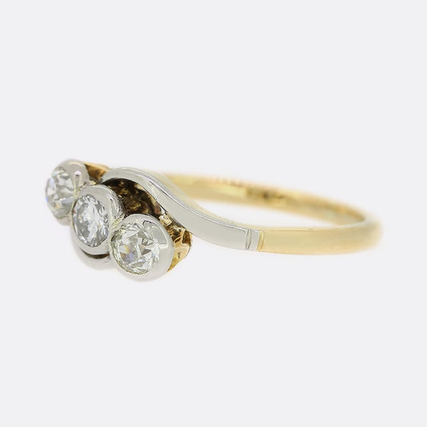 0.25 Carat Three-Stone Old Cut Diamond Twist Ring