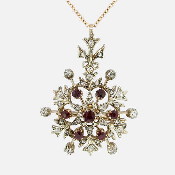 Victorian Ruby and Diamond Starburst Pendant/Brooch