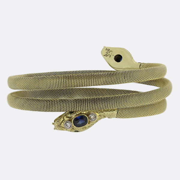 Victorian Sapphire Emerald Diamond Double Headed Snake Bracelet