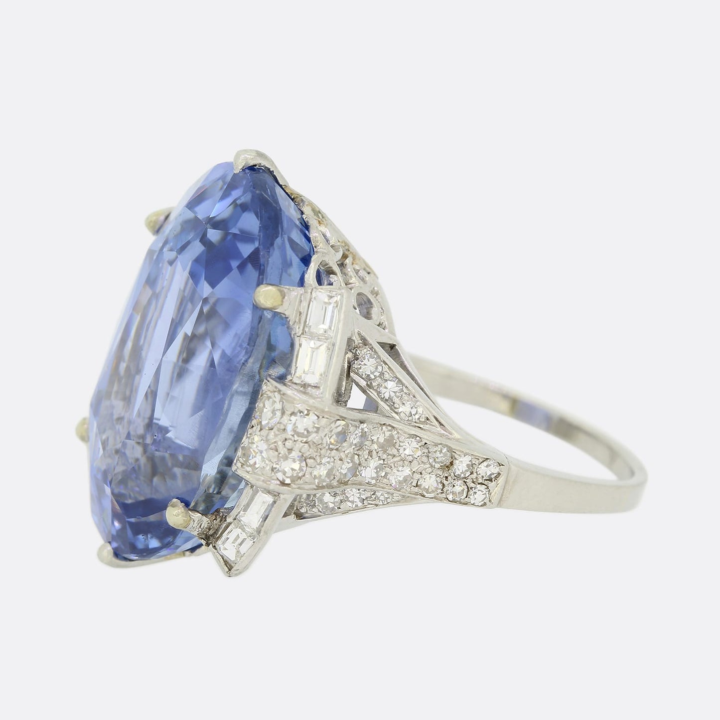 Vintage 26.93 Carat Unheated Ceylon Sapphire and Diamond Ring
