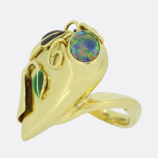 Vintage Opal and Enamel Ring