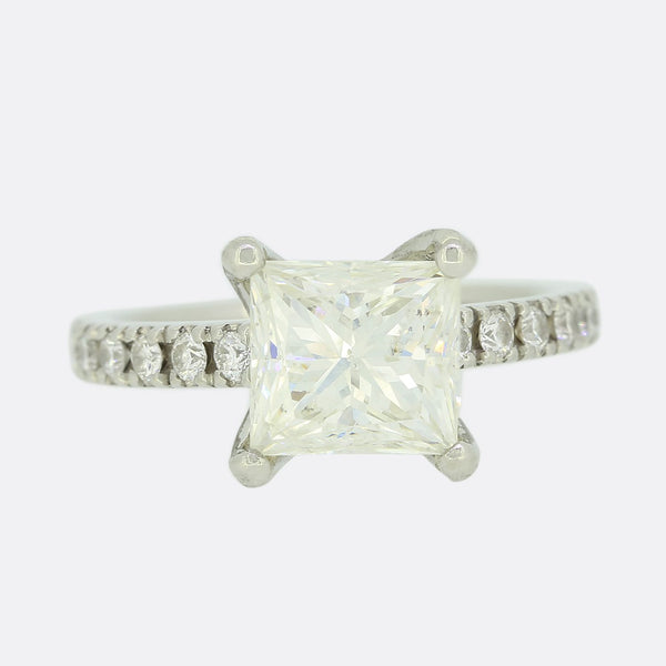 1.85 Carat Princess Cut Diamond Solitaire Engagement Ring