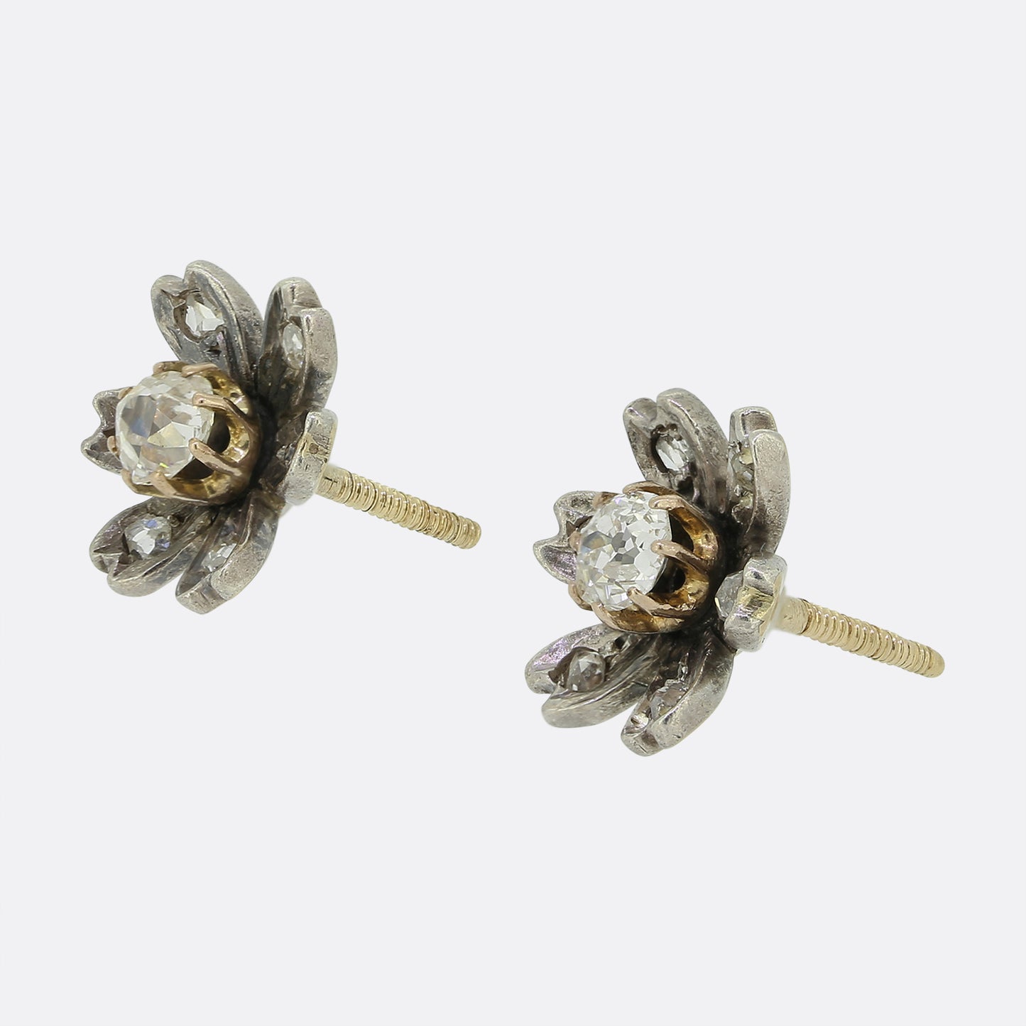 Victorian Old Cut Diamond Flower Earrings