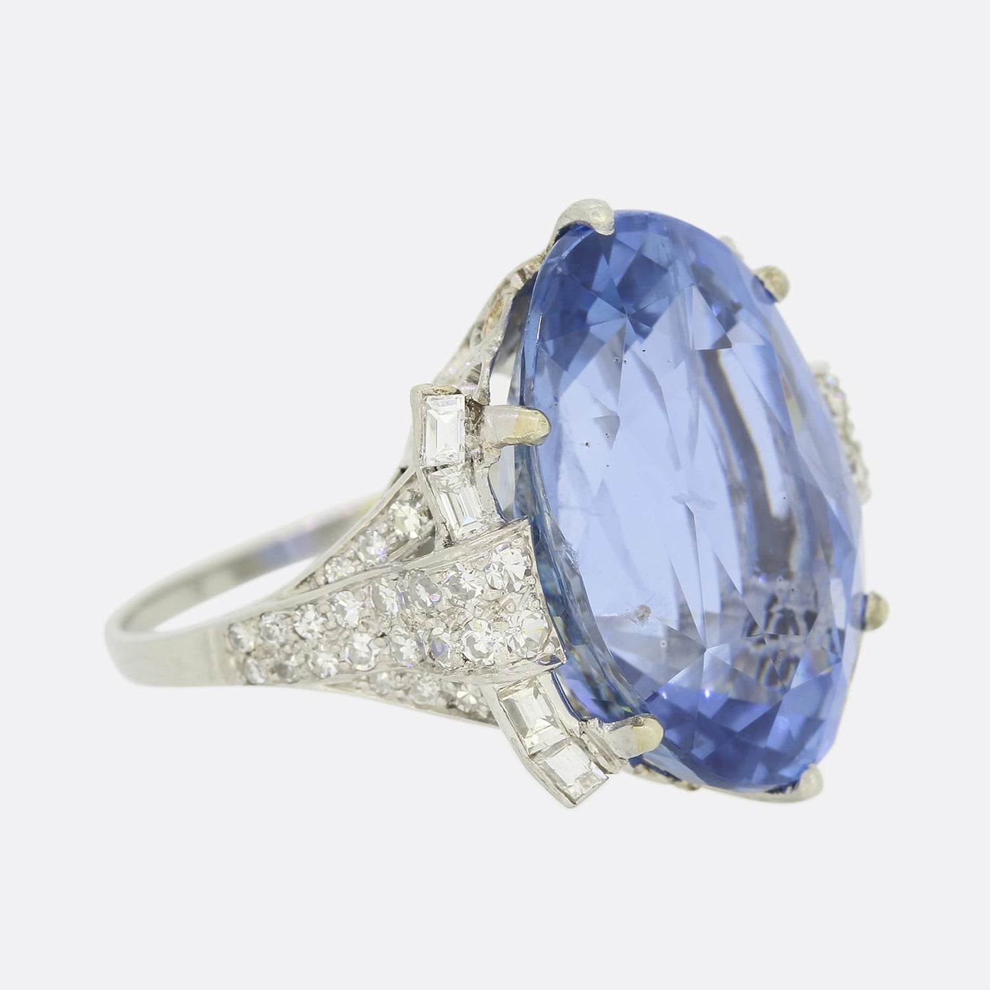 Vintage 26.93 Carat Unheated Ceylon Sapphire and Diamond Ring