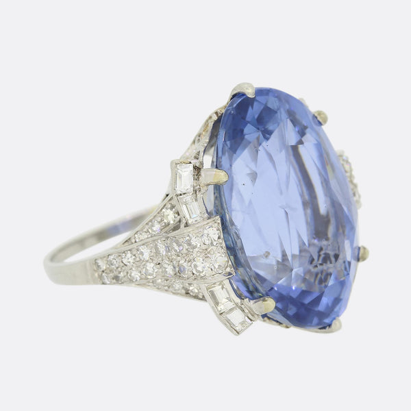 Vintage 26.93 Carat Unheated Ceylon Sapphire and Diamond Ring