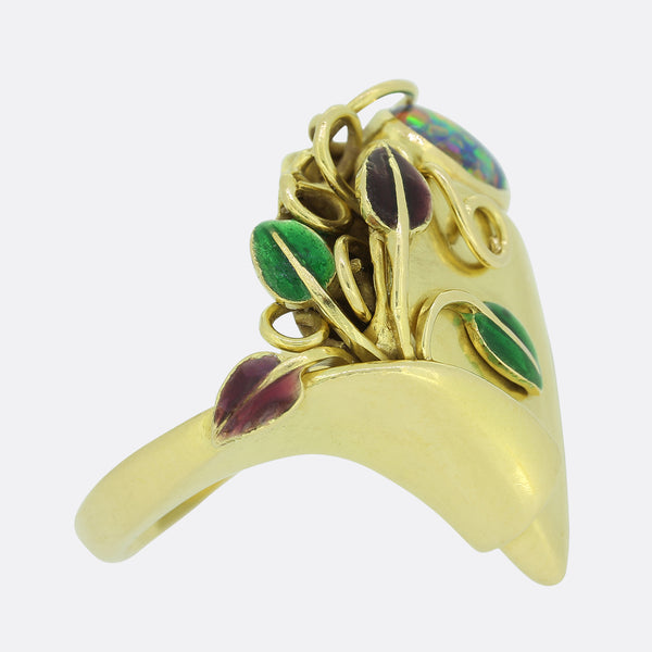 Vintage Opal and Enamel Ring