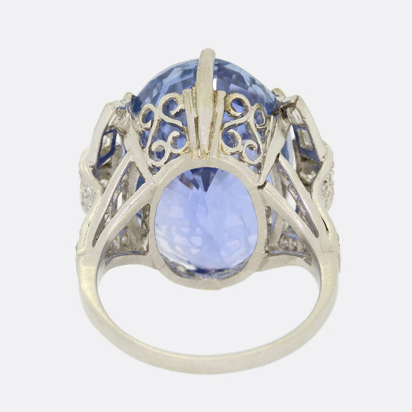 Vintage 26.93 Carat Unheated Ceylon Sapphire and Diamond Ring