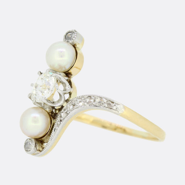 Belle Époque Diamond and Pearl Crossover Ring