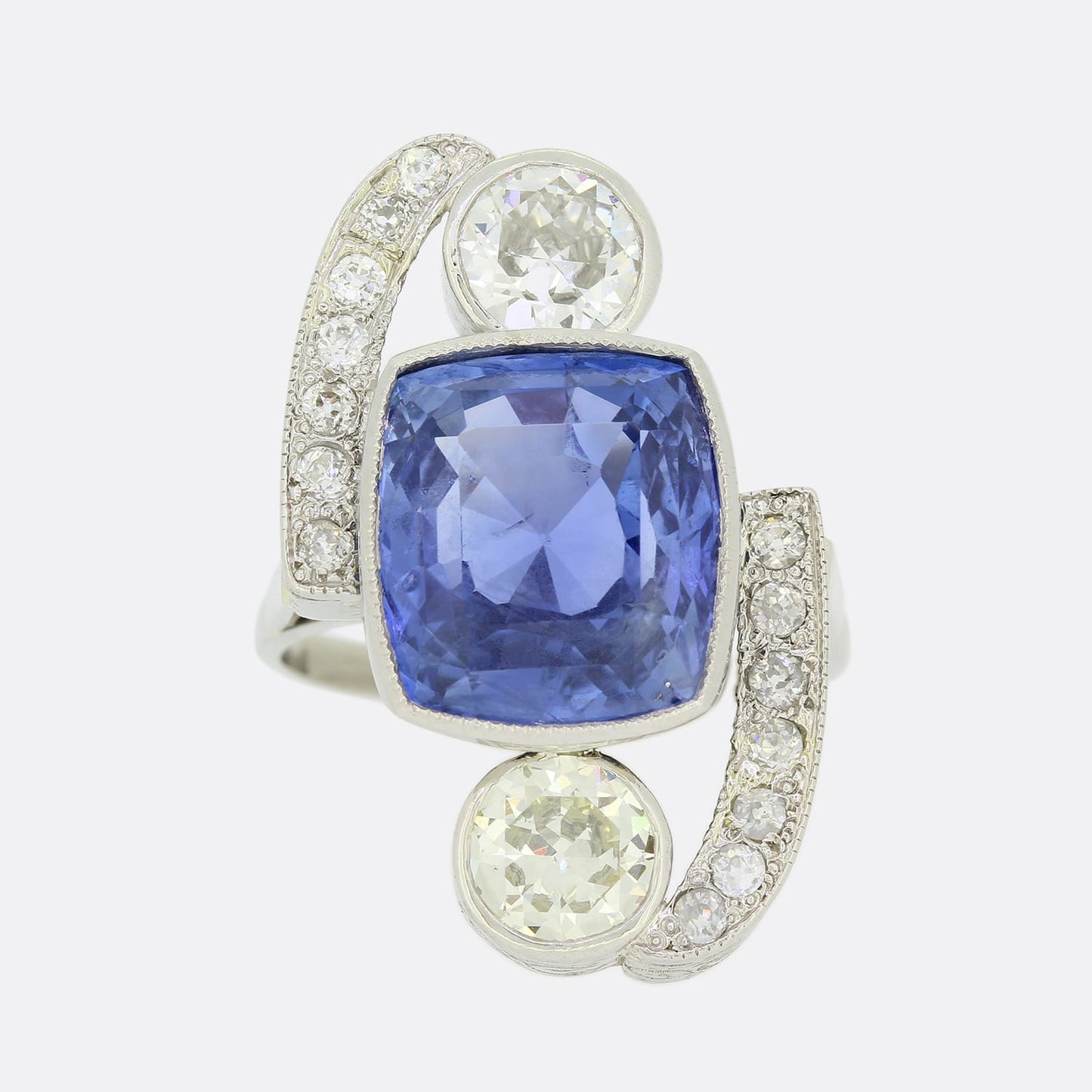 Art Deco 9.20 Carat Unheated Ceylon Sapphire and Diamond Ring