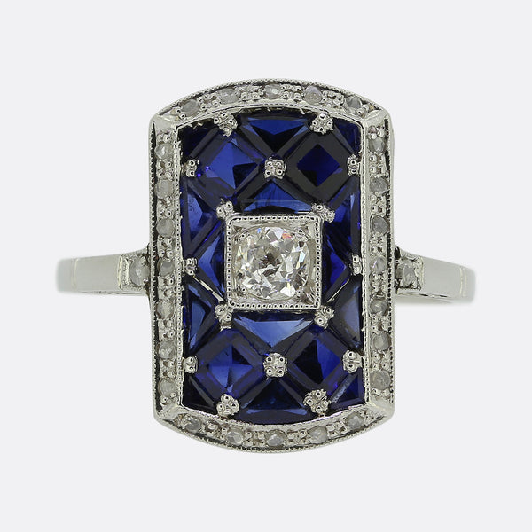 Art Deco Sapphire and Diamond Tablet Ring