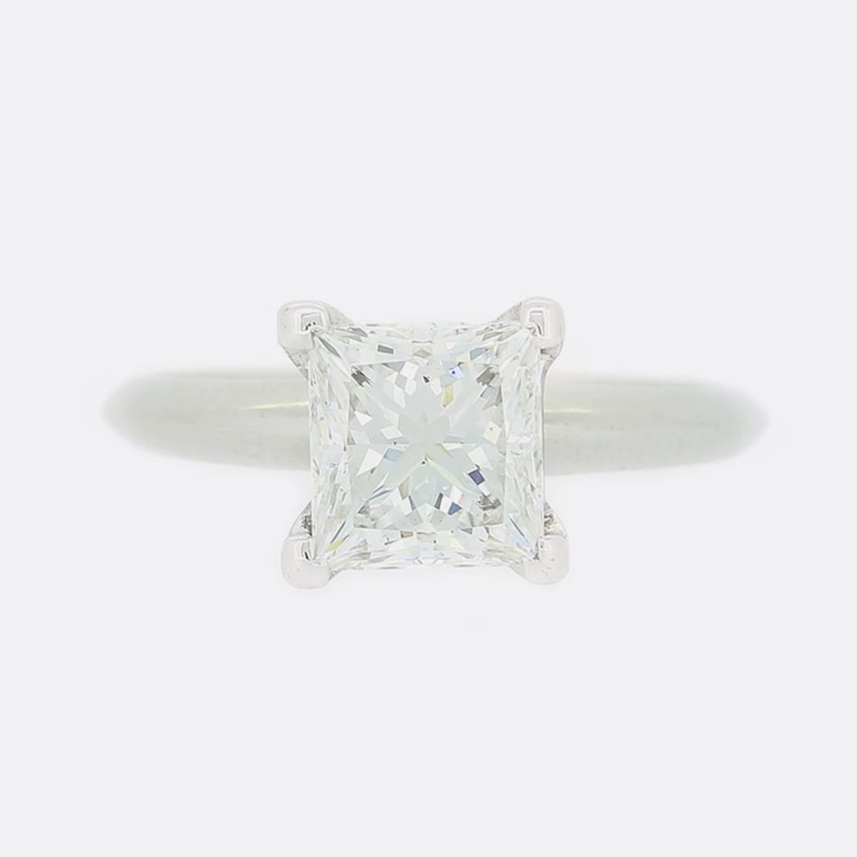 1.59 Carat Princess Cut Diamond Solitaire Engagement Ring
