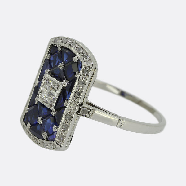 Art Deco Sapphire and Diamond Tablet Ring