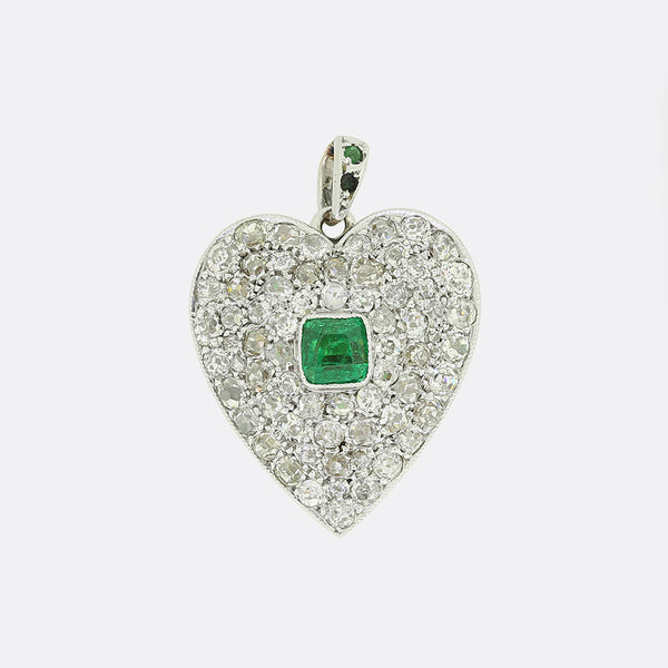 Vintage Emerald and Diamond Heart Locket Pendant