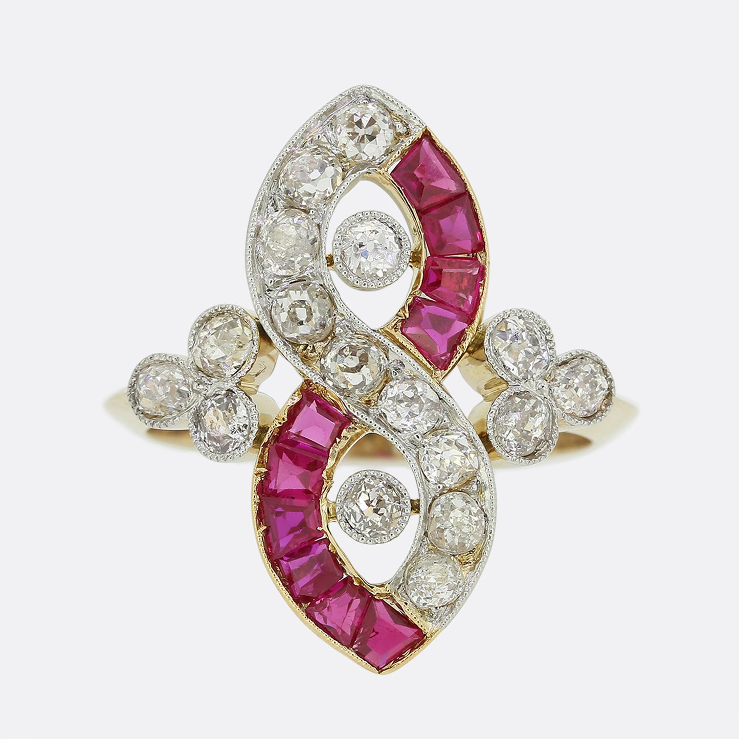 Edwardian Ruby and Diamond Navette Ring