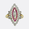 Edwardian Ruby and Diamond Navette Ring
