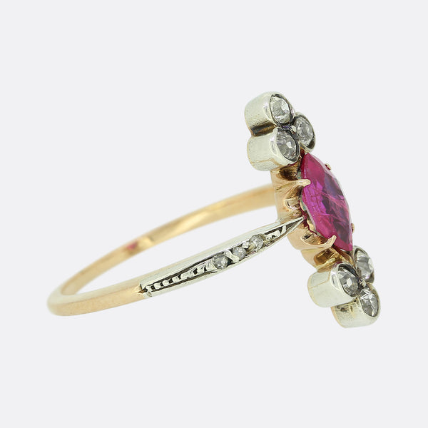 Victorian Burmese Ruby and Diamond Navette Ring