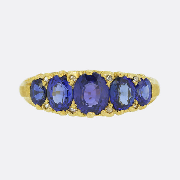 Victorian Style Five Stone Sapphire and Diamond Ring