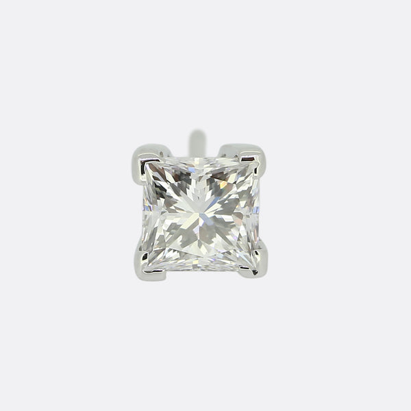 0.44 Carat Princess Cut Diamond Stud Earring
