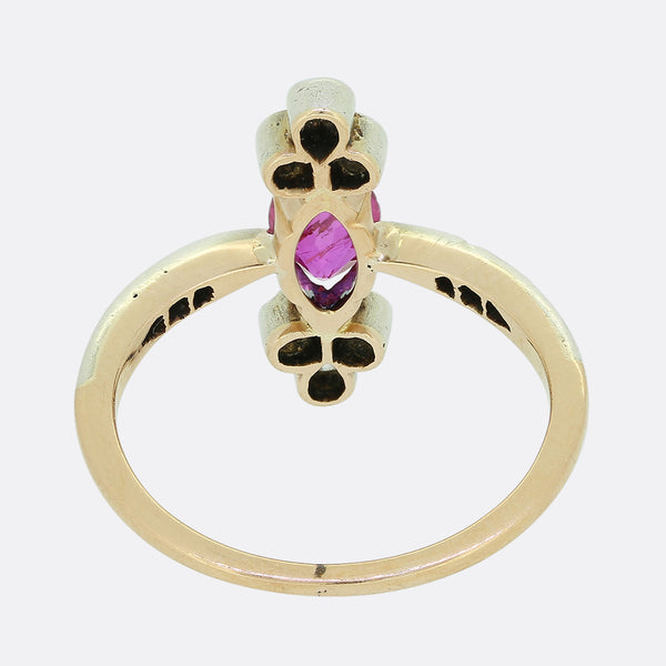 Victorian Burmese Ruby and Diamond Navette Ring