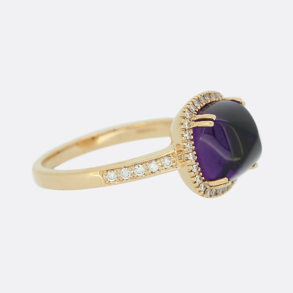 Sugarloaf Cabochon Amethyst and Diamond  Ring