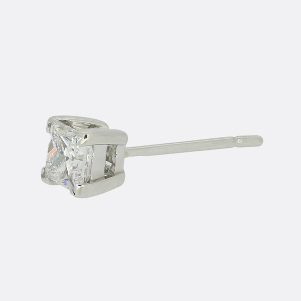 0.44 Carat Princess Cut Diamond Stud Earring