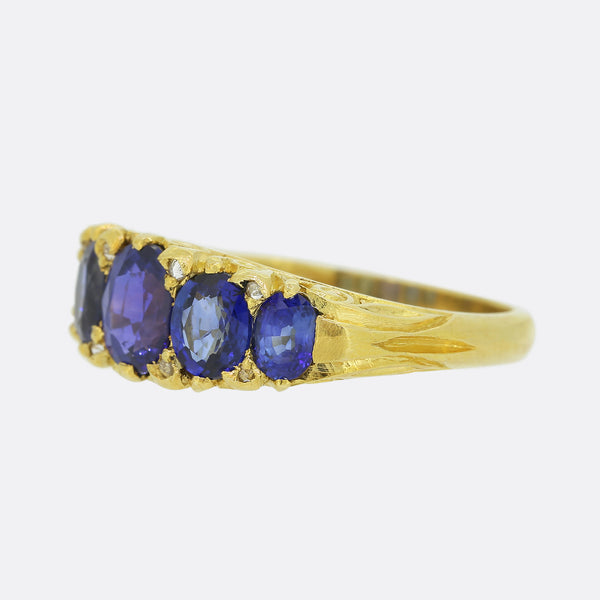 Victorian Style Five Stone Sapphire and Diamond Ring