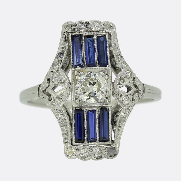 Art Deco Sapphire and Diamond Plaque Ring