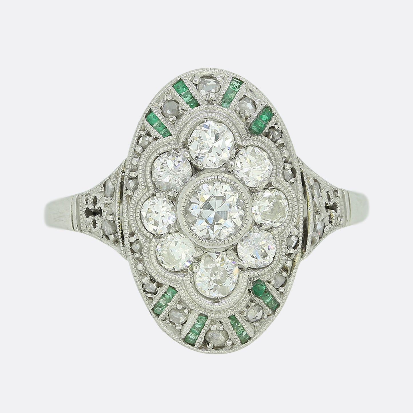 Art Deco Emerald and Diamond Cluster Ring
