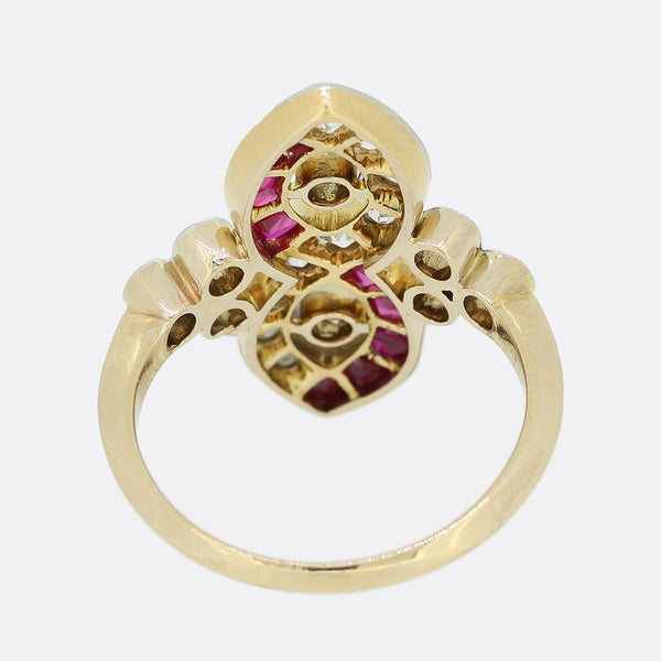 Edwardian Ruby and Diamond Navette Ring