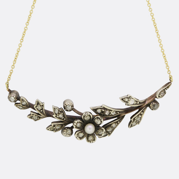 Victorian Diamond Floral Pendant Necklace