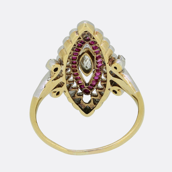 Edwardian Ruby and Diamond Navette Ring