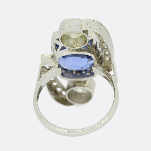Art Deco 9.20 Carat Unheated Ceylon Sapphire and Diamond Ring