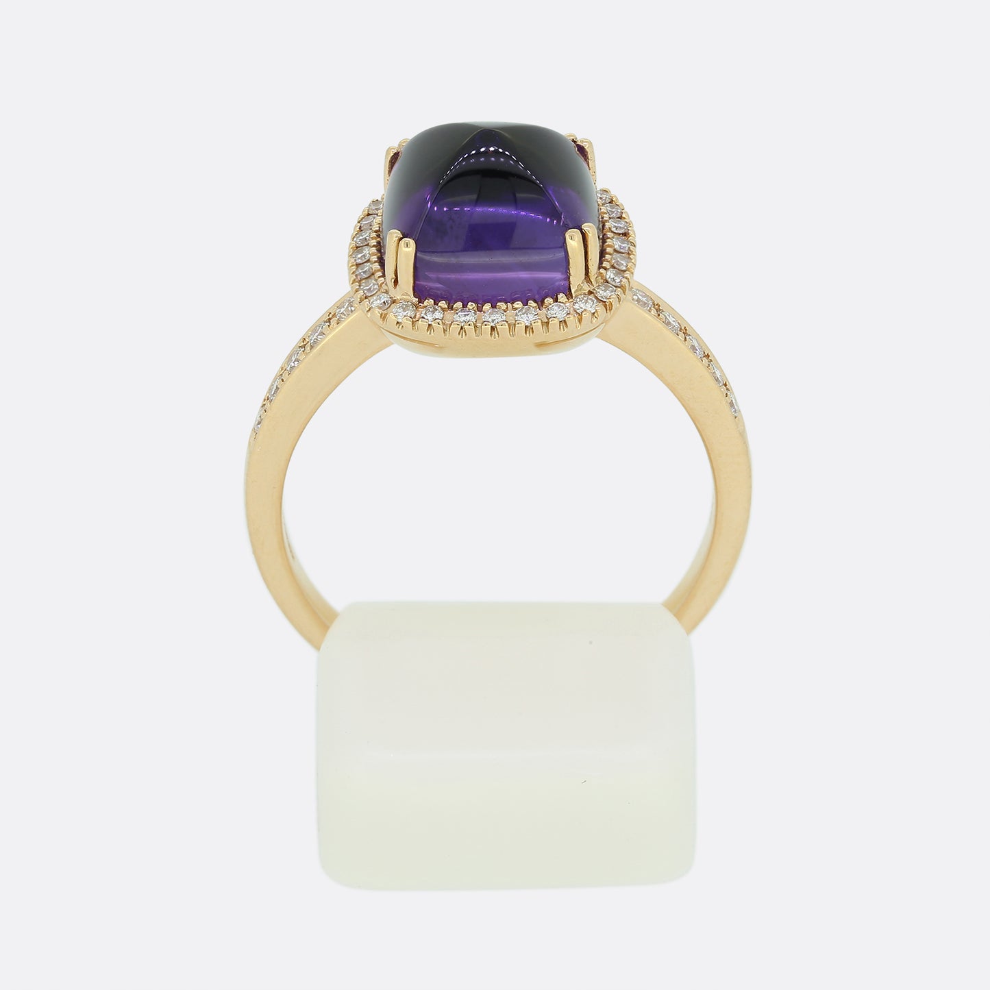 Sugarloaf Cabochon Amethyst and Diamond  Ring