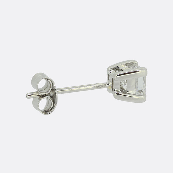 0.44 Carat Princess Cut Diamond Stud Earring