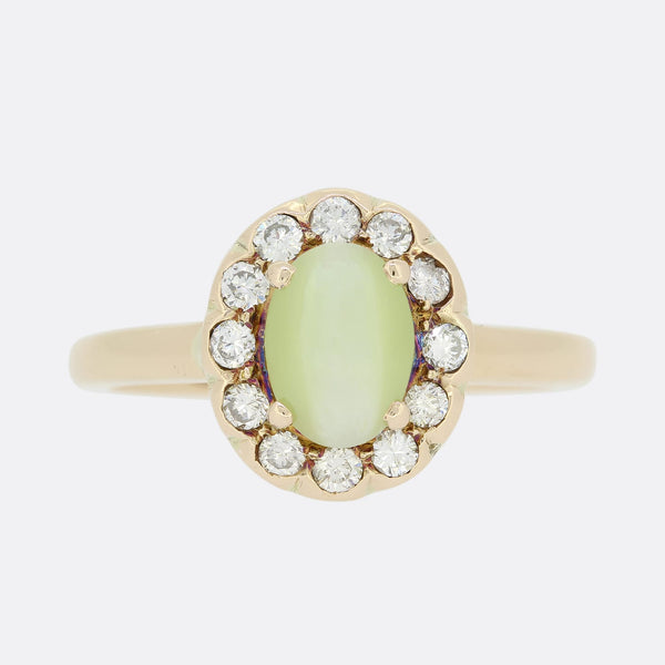 Cats Eye Chrysoberyl and Diamond Cluster Ring