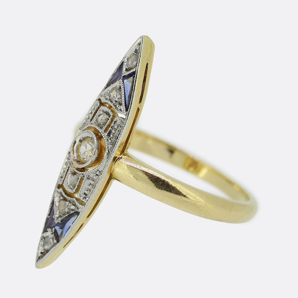 Art Deco Sapphire and Diamond Navette Ring