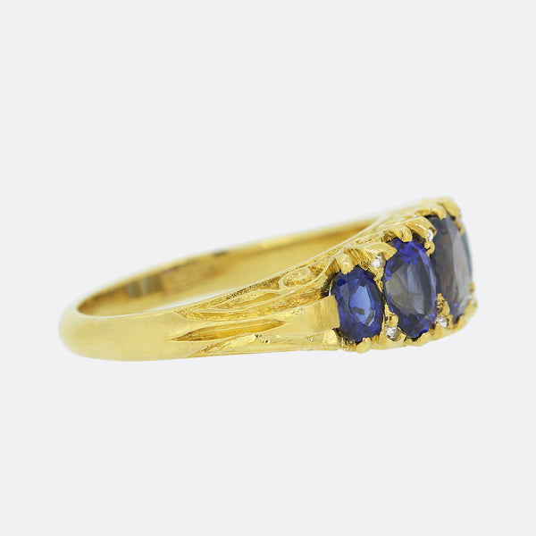 Victorian Style Five Stone Sapphire and Diamond Ring