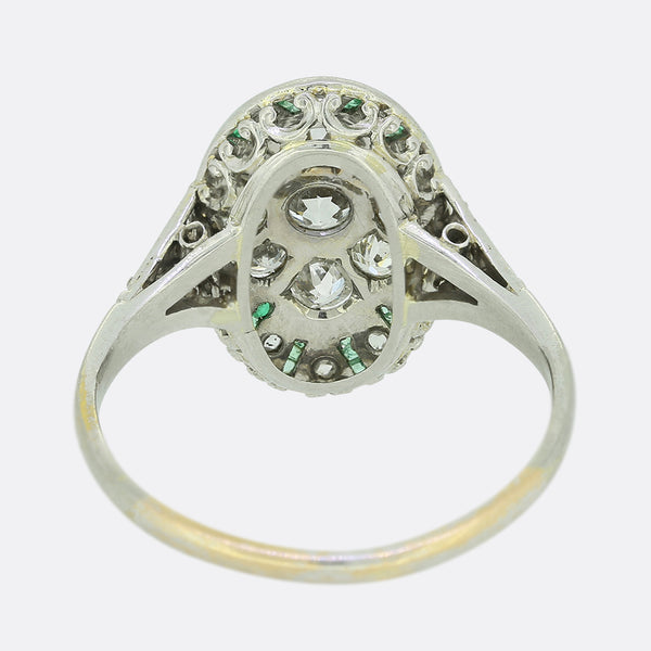 Art Deco Emerald and Diamond Cluster Ring