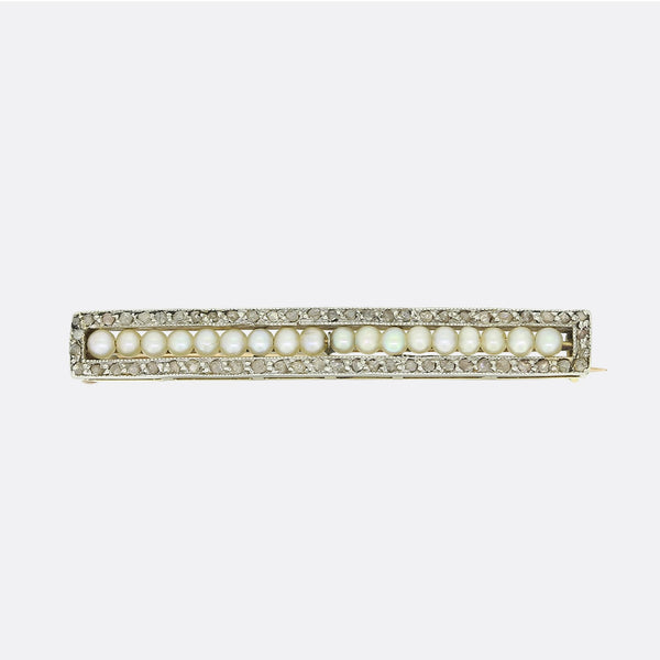 Edwardian Natural Pearl and Diamond Bar Brooch