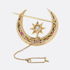 Antique Diamond Ruby and Pearl Crescent Brooch
