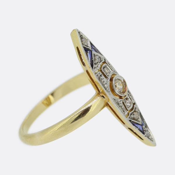 Art Deco Sapphire and Diamond Navette Ring
