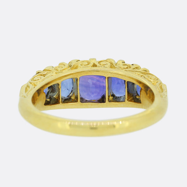 Victorian Style Five Stone Sapphire and Diamond Ring