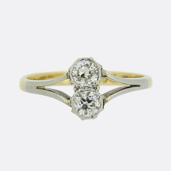 Edwardian 0.40 Carat Transitional Cut Diamond Two Stone Ring