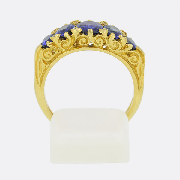 Victorian Style Five Stone Sapphire and Diamond Ring
